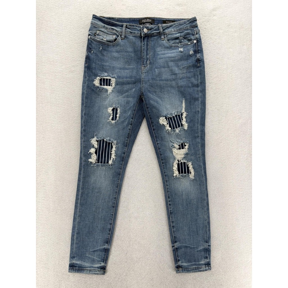 Judy Blue High Rise Pinstripe Skinny Jeans Womens 13/31 Blue Four Way Stretch